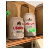 2PC UNION STONEWARE UNION BIER BEER STEINS 2PC UNION STONEWARE UNION BIER BEER STEINS