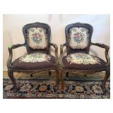 2PC VINTAGE LOUIS XV NEEDLEPOINT CHAIRS 2PC VINTAGE LOUIS XV NEEDLEPOINT CHAIRS