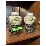 2PC CHINESE CLOISONNE DRAGON JARS W BASES 2PC CHINESE CLOISONNE DRAGON JARS W BASES