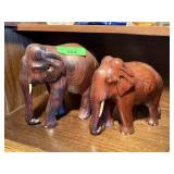 3PC LARGE CARVED WOOD ELEPHANTS 3PC LARGE CARVED WOOD ELEPHANTS