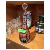 LARGE AMETHYST GLASS CUT TO CLEAR DECANTER LARGE AMETHYST GLASS CUT TO CLEAR DECANTER