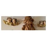 2PC MATCHED HAND PAINTED GILT WOOD CHERUBS 2PC MATCHED HAND PAINTED GILT WOOD CHERUBS