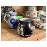 4PC STONEWARE POTTERY LOT CUPS / PITCHER + 4PC STONEWARE POTTERY LOT CUPS / PITCHER +