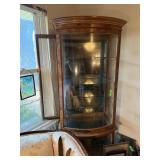 CURVED GLASS BURL VENEER LIGHTED CURIO CABINET CURVED GLASS BURL VENEER LIGHTED CURIO CABINET