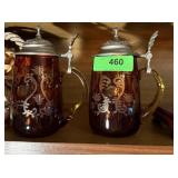 2PC AMBER BOHEMIAN CUT TO CLEAR BEER STEINS 2PC AMBER BOHEMIAN CUT TO CLEAR BEER STEINS