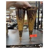2PC VINTAGE TOLE WALL POCKET VASES 2PC VINTAGE TOLE WALL POCKET VASES