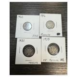 4PC MIXED DATE MERCURY SILVER DIMES 4PC MIXED DATE MERCURY SILVER DIMES