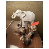 VINTAGE TRUNK UP ELEPHANT & BIRD FIGURINES