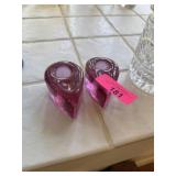 2PC SWEDISH STYLE THICK PINK GLASS CANDLE HOLDERS