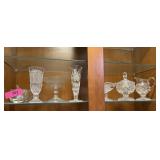 LOT OF MIXED CRYSTAL TOP SHELF / VASES