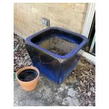 LARGE BLUE PLANTER & OTHER
