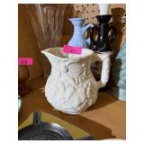 VINTAGE BISQUE CERAMIC PITCHER MADE IN PORTUGAL