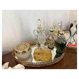 VANITY MIRROR W PERFUME BOTTLES ETC