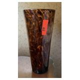 LARGE GLASS VASE W GLASS BEADS