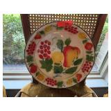 VINTAGE ENAMELED ROUND METAL TRAY FRUIT