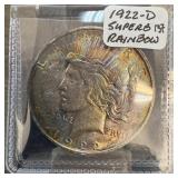 1922-D PEACE SILVER DOLLAR HIGH GRADE RAINBOW