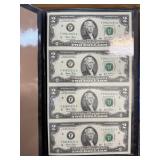 4 COUNT UNCUT SHEET $2 BILLS NOTES