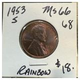 1953-S WHEAT PENNY CENT RAINBOW HIGH GRADE