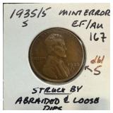 1936/5-S WHEAT PENNY CENT STRUCK BY ABRAIDED DIES