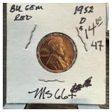 1952-D BU GEM RED WHEAT PENNY CENT HIGH GRADE