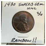 1930 WHEAT PENNY CENT GEM UNC RAINBOW