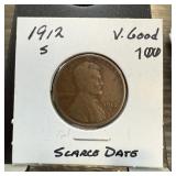 1912-S WHEAT PENNY CENT SCARCE DATE