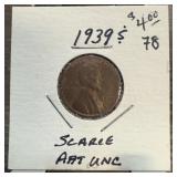 1939-S WHEAT PENNY CENT SCARCE UNC