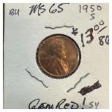 1950-S GEM RED WHEAT PENNY CENT