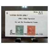 1938 #826 & 827 21C 22C PRESIDENTIAL ISSUE STAMPS