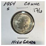1954-S ROOSEVELT SILVER DIME HIGH GRADE UNC