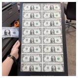 QTY 16 SHEET UNCUT $1 NOTES 1981