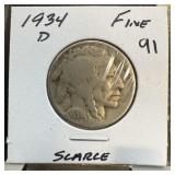 1934-D BUFFALO NICKEL SCARCE
