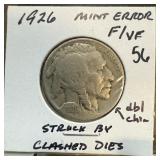 1926 BUFFALO NICKEL STRUCK THRU W CLASHED DIES