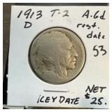 1913-D BUFFALO NICKEL TYPE 2 KEY DATE
