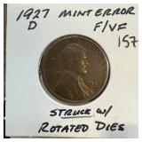 1927-D WHEAT PENNY CENT STRUCK W ROTATED DIES