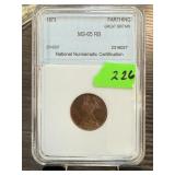 1873 MS65 RB FARTHING GREAT BRITAIN