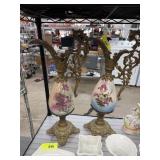 2PC LARGE METAL / PORCELAIN EWERS / PITCHER