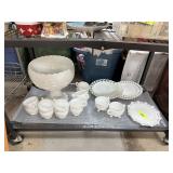LARGE LOT OF MILK GLASS / REPAIRED PUNCHBOWL
