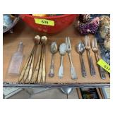 VTG SILVERPLATE FLATWARE / GLASS BOTTLE