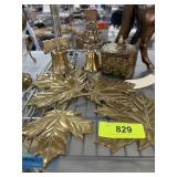 VINTAGE BRASS LEAF WALL PLAQUES / BELLS / BOX