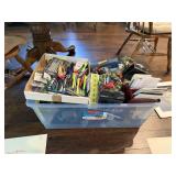 LARGE BIN BOX LOT OF MISC OFFICE SUPPLY ETC