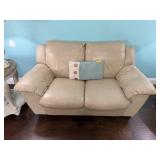 LEATHER LOVESEAT SOFA AND OTTOMAN