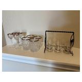 LOT OF MISC GLASSWARE / BRANDY GLASSES W HOLDER