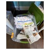 BIN OF QUILTING BLOCKS FABRIC ETC