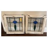 2pc MATCHED ANTIQUE STIANED GLASS WINDOWS