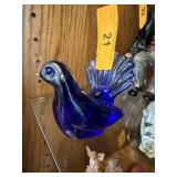 COBALT ART GLASS BIRD FIGURINE