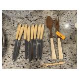 LOT OF VINTAGE INUIT IVORY KNIVES SALAD UTENSILS
