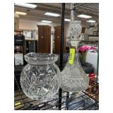VTG GLASS DECANTER & WATERFORD CRYSTAL JAR NO LID