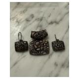 STERLING SILVER FLORAL PENDANT & EARRINGS