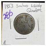 1853 SEATED LIBERTY SILVER QUARTER